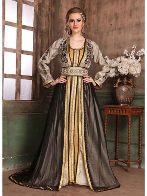 Gold,Gray And Black Color Brocade Kaftan