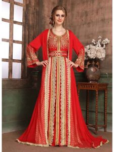 Red And Beige Color Brasso Kaftan