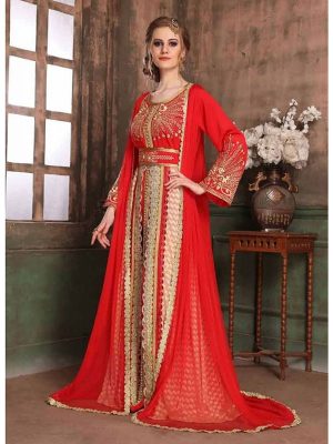 Red And Beige Color Brasso Kaftan