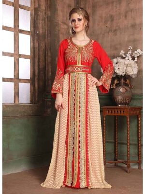 Red And Beige Color Brasso Kaftan