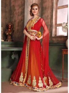 Yellow And Maroon Color Crepe Kaftan