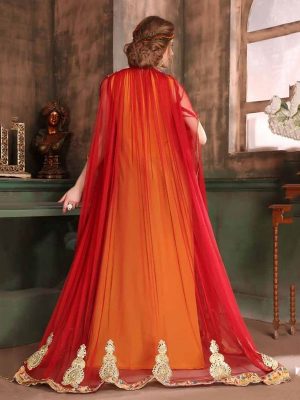 Yellow And Maroon Color Crepe Kaftan