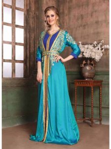 Green And Blue Color Crepe Kaftan