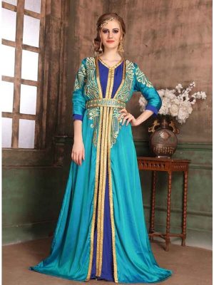 Green And Blue Color Crepe Kaftan