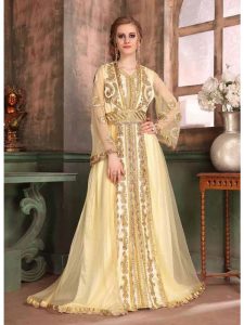 Off White And Beige Color Satin Kaftan Zakarto