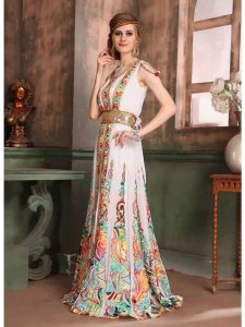 White And Multicolored Color Georgette Kaftan