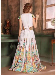 White And Multicolored Color Georgette Kaftan