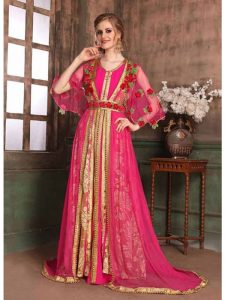 Beige And Pink Color Brasso Kaftan