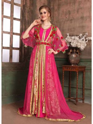 Beige And Pink Color Brasso Kaftan