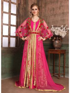 Beige And Pink Color Brasso Kaftan