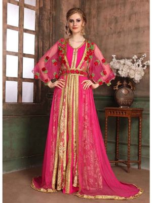 Beige And Pink Color Brasso Kaftan