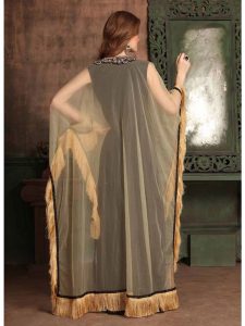 Black And Beige Color Net Kaftan