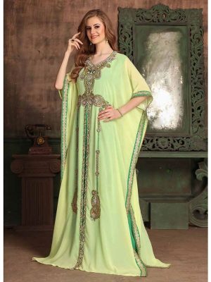 Yellow And Green Color Georgette Kaftan