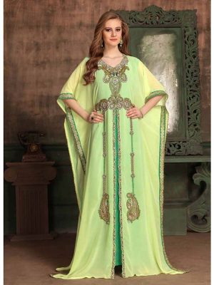 Yellow And Green Color Georgette Kaftan