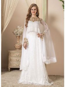 Women White Color Maxi Dress Kaftan