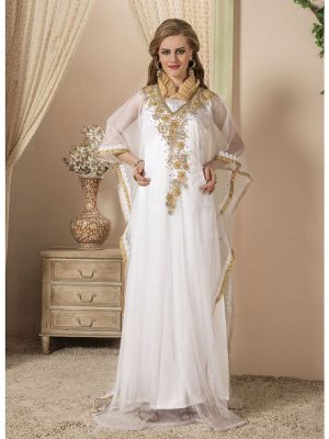 Women White Color Free Size Kaftan