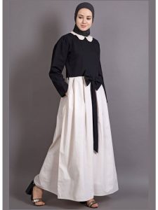Womens Abaya Black & Off White Color Maxi Dress
