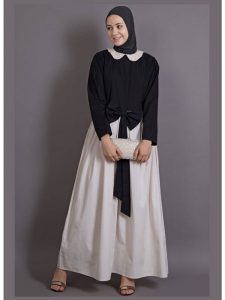 Womens Abaya Black & Off White Color Maxi Dress