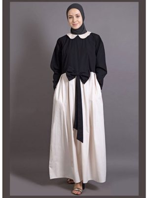 Womens Abaya Black & Off White Color Maxi Dress