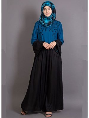 Womens Abaya Turquoise & Black Color Embroidery Wear