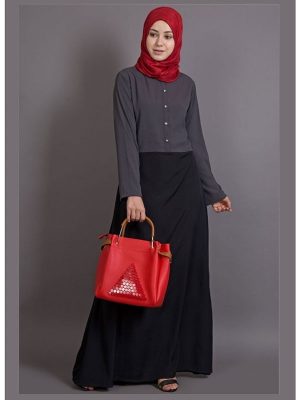 Womens Abaya Grey & Black Color Casual Wear