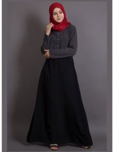 Womens Abaya Grey & Black Color Casual Wear