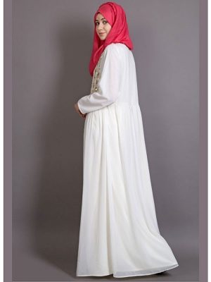 Womens Abaya Off White Color Embroidery Wear