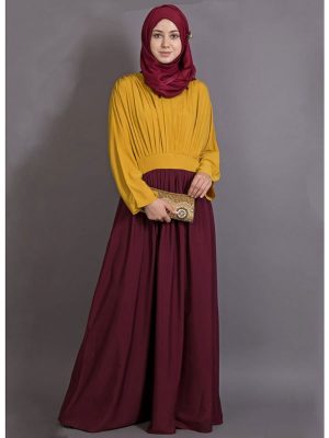 Womens Abaya Yellow & Maroon Color Modest