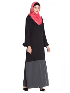 Womens Abaya Black & Grey Color Casual Wear