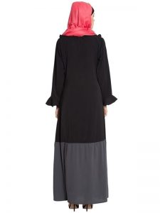 Womens Abaya Black & Grey Color Casual Wear