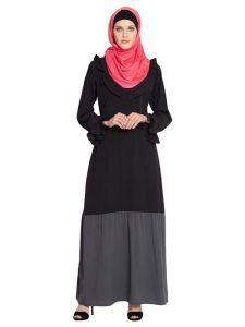 Womens Abaya Black & Grey Color Casual Wear