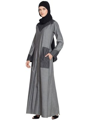 Womens Abaya Grey & Black Color Casual Wear