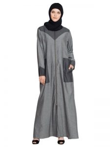 Womens Abaya Grey & Black Color Casual Wear