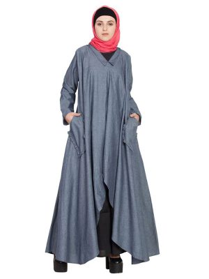 Womens Abaya Blue & Black Color Designer Wear
