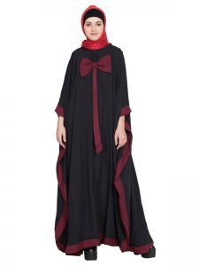 Womens Abaya Black & Maroon Color Casual Wear