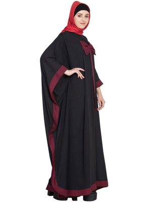 Womens Abaya Black & Maroon Color Casual Wear
