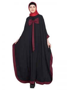 Womens Abaya Black & Maroon Color Casual Wear