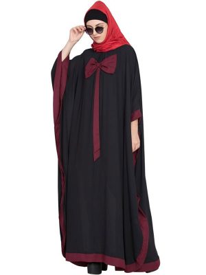 Womens Abaya Black & Maroon Color Casual Wear