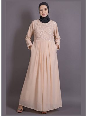 Womens Abaya Orange Color Embroidery Wear