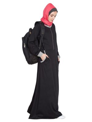 Womens Abaya Black & Grey Color Casual Wear