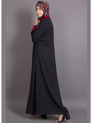 Womens Abaya Black & Maroon Color Graceful