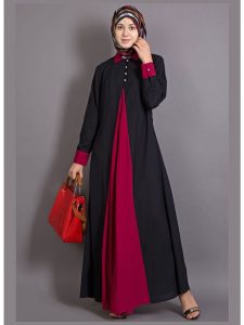 Womens Abaya Black & Maroon Color Graceful