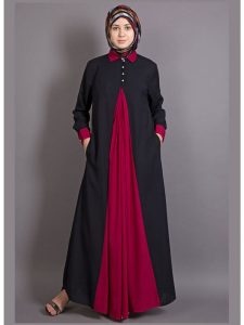 Womens Abaya Black & Maroon Color Graceful