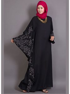 Womens Abaya Black & Grey Color Embroidery Wear