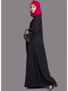 Womens Abaya Black & Grey Color Embroidery Wear