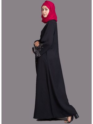 Womens Abaya Black & Grey Color Embroidery Wear