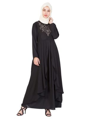 Womens Abaya Black & Grey Color Embroidery Wear