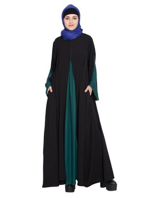 Womens Abaya Black & Green Color Casual Wear