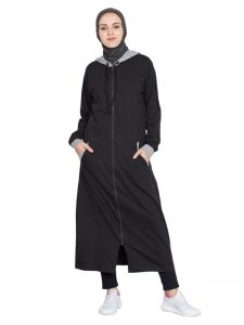 Womens Abaya Black & Grey Color Evening Dress