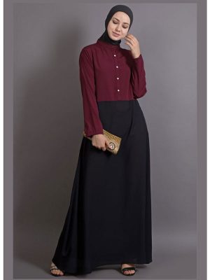 Womens Abaya Maroon & Black Color Casual Wear